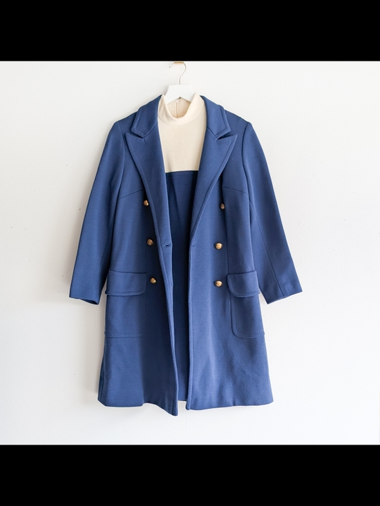 Peck & Peck Jackets & Blazers - Vintage 1960s Peck & Peck Blue & White Wool Double Breast Pea Coat Dress Set Med